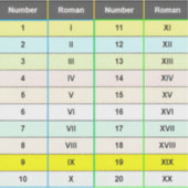 教育用ローマ数字1から20のチャート シール (正面)