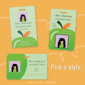 教育者グリーンアップル縦型フォトIDバッジ バッジ