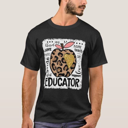 教育者先生レオパードApple Love TeamバックS Tシャツ (正面)