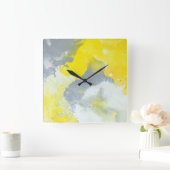 『散らかせ』灰色と黄色の抽象芸術アート時計 スクエア壁時計 (ホーム)