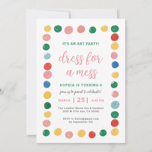 散らかったパーティー絵画の服を着る 招待状 (正面)