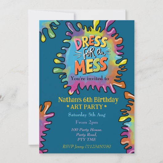散らかった子供のためのドレスのアートパーティー 招待状 (正面)