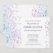 散らばるグリッター 青と紫の卒業 招待状 (正面/裏面)
