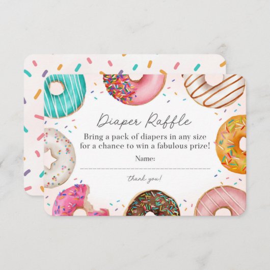 散りばめられたドーナツおむつラッフル招待状インサート エンクロージャーカード (正面/裏面)