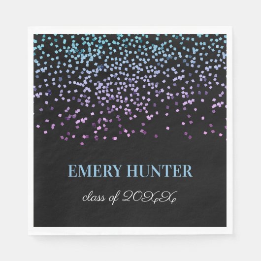 散乱グリッターブルーとパープル スタンダードランチョンナプキン (正面)