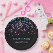 散乱グリッターブルーとパープル ペーパープレート (パーティー)