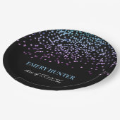 散乱グリッターブルーとパープル ペーパープレート (アングル)