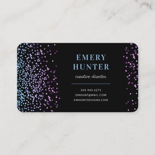 散乱グリッターブルーとパープル 名刺 (正面)