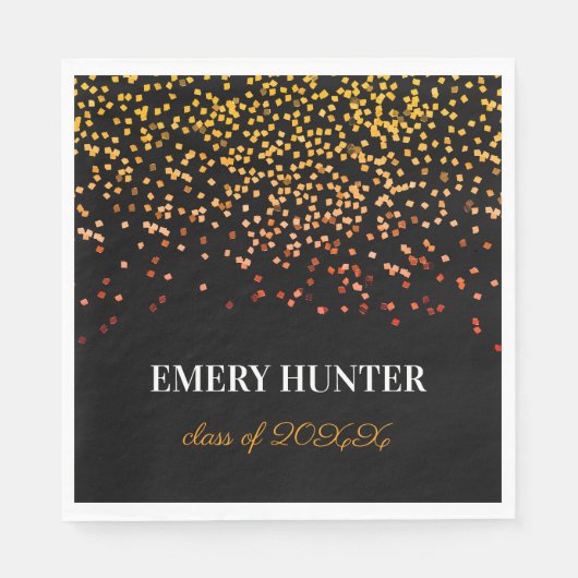 散乱グリッター金ゴールドとオレンジ スタンダードランチョンナプキン (正面)