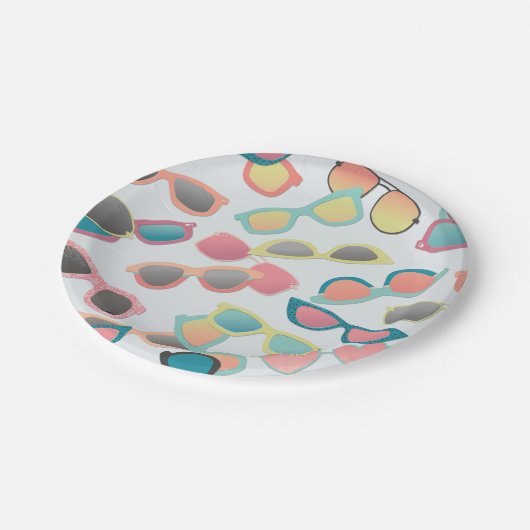 散乱レトロサングラスサマー子供の誕生日 ペーパープレート (アングル)