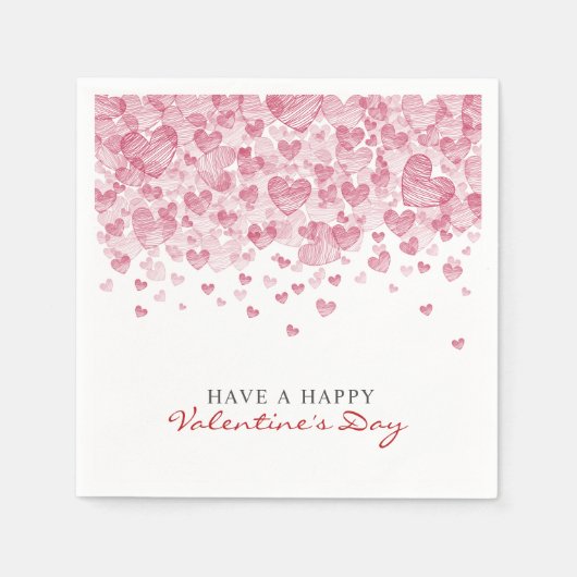 散乱赤いハートバレンタインデーパーティー スタンダードカクテルナプキン (正面)