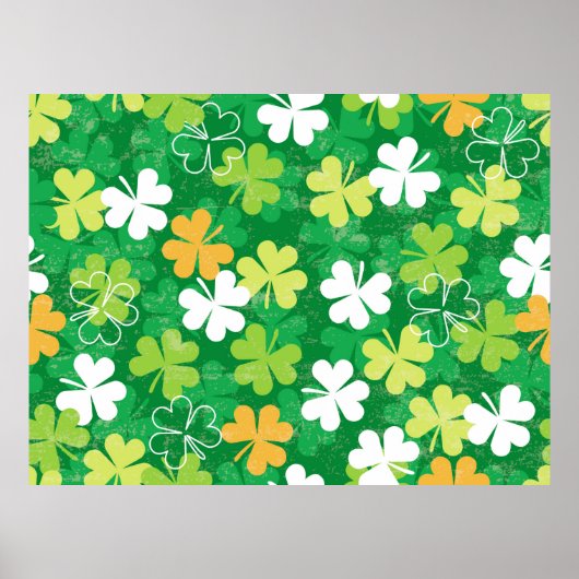 散在するクローバーとシャムロックのシームレスなパターン ポスター (正面)