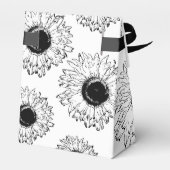 散在する黒と白のひまわりパーティー フェイバーボックス (裏面サイド)
