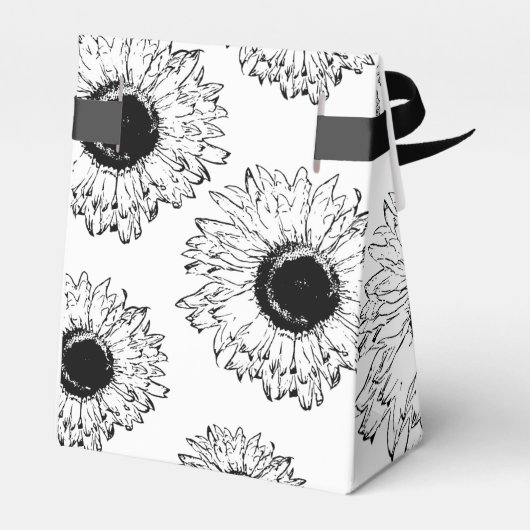 散在する黒と白のひまわりパーティー フェイバーボックス (裏面サイド)