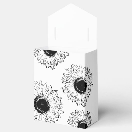 散在する黒と白のひまわりパーティー フェイバーボックス (オープン)