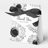 散在する黒と白のひまわりパーティー フェイバーボックス (正面サイド)