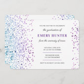 散在グリッターブルーとパープル卒業 招待状 (正面/裏面)