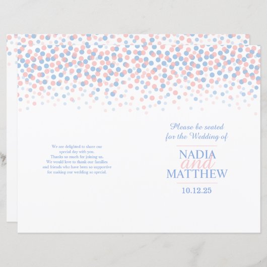 散在紙吹雪点ピンクブルー結婚式プログラム (正面/裏面)
