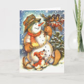 散歩の幸せな雪だるまのカスタムな挨拶状 シーズンカード (正面)