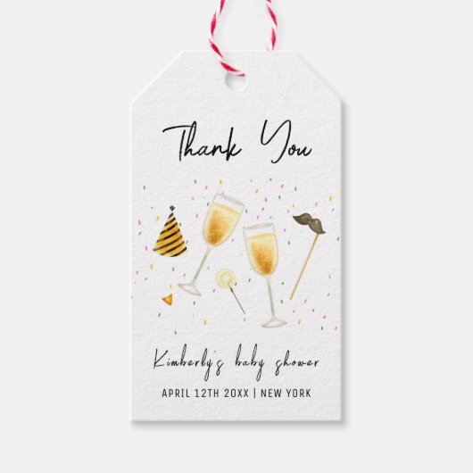 散水とシャンパングラス赤ちゃんシャワーを参照 ギフトタグ (正面)