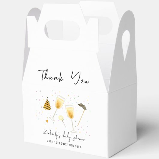 散水とシャンパングラス赤ちゃんシャワーを参照 フェイバーボックス (見開き)