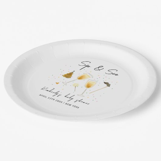 散水とシャンパングラス赤ちゃんシャワーを参照 ペーパープレート (アングル)