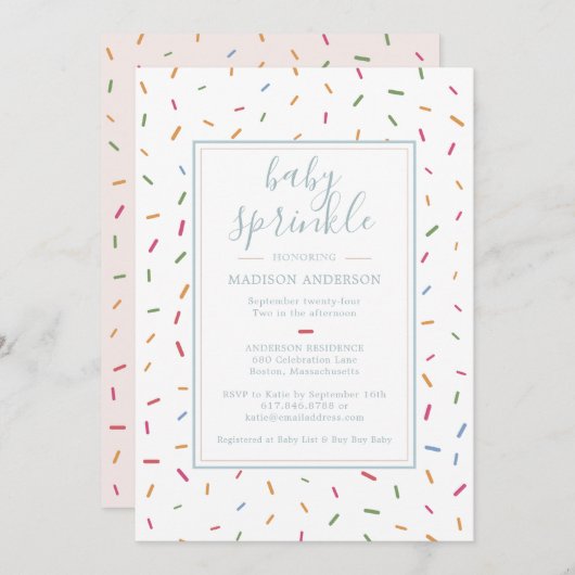 散水カラフルベビー散水ベビーシャワー 招待状 (正面/裏面)