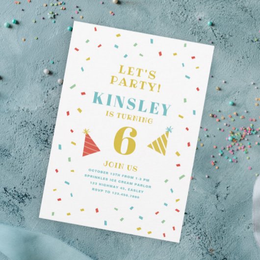 散水カラフル子供の誕生日パーティー 招待状