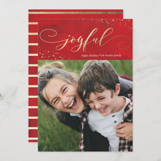 散水ジョイフェイクフォイルクリスマスホリデーカード シーズンカード (正面/裏面)