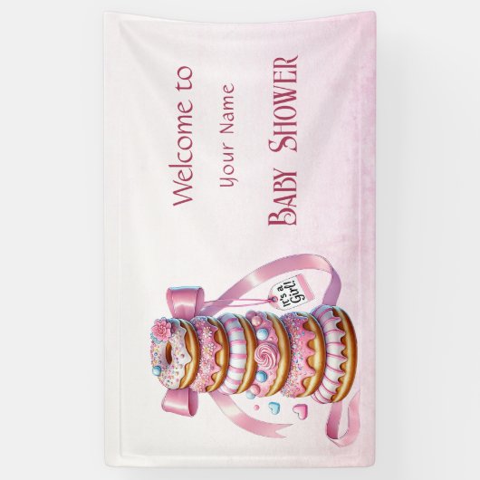 散水ドーナツPink Ribbon赤ちゃんシャワー 横断幕 (縦)