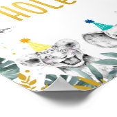 散水ホールブルー金ゴールドパーティー動物誕生日標識 ポスター (角)