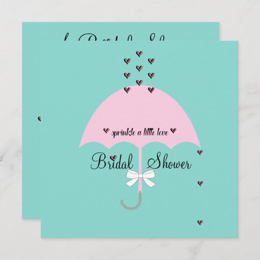 散水ラブティール(緑がかった色)ブルー&ピンクパーティーシャワー 招待状 (正面/裏面)