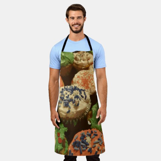 散水付きクリスマスカップケーキ エプロン (着用した状態)