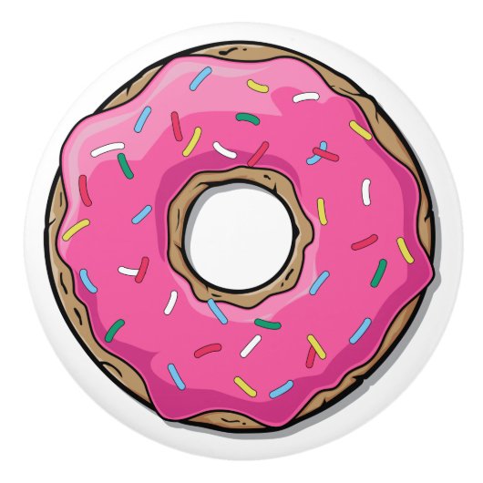 散水付き漫画のピンクのドーナツ セラミックノブ (正面)