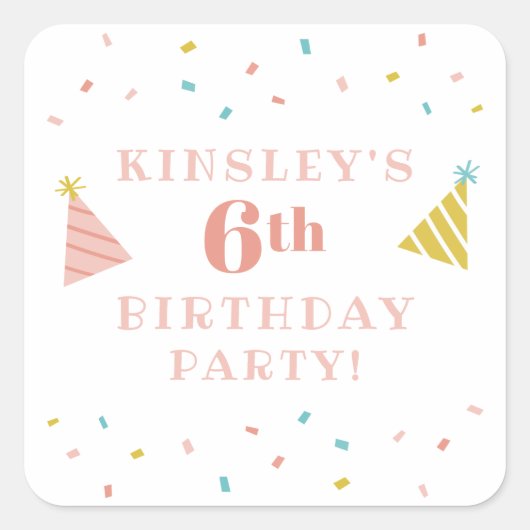 散水子供の誕生日パーティーの好意ステッカー スクエアシール (正面)
