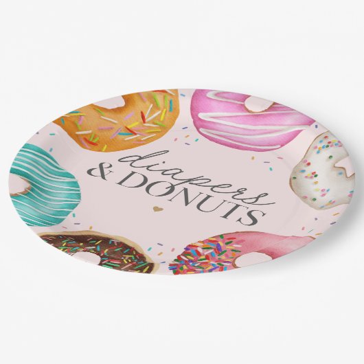 散水式ドーナツ赤ちゃんシャワーパーティーデコール ペーパープレート (アングル)