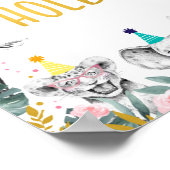 散水穴ピンク金ゴールドパーティー動物誕生日標識 ポスター (角)