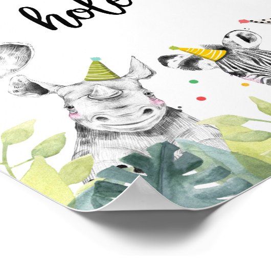 散水穴野生動物の少年の誕生日テーブルサイン ポスター (角)