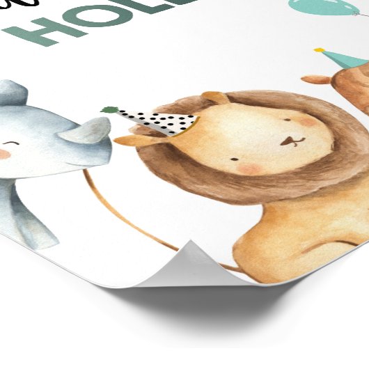 散水穴野生動物の少年の誕生日テーブルサイン ポスター (角)