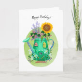 散水缶お洒落及びひまわり誕生日カード カード (正面)