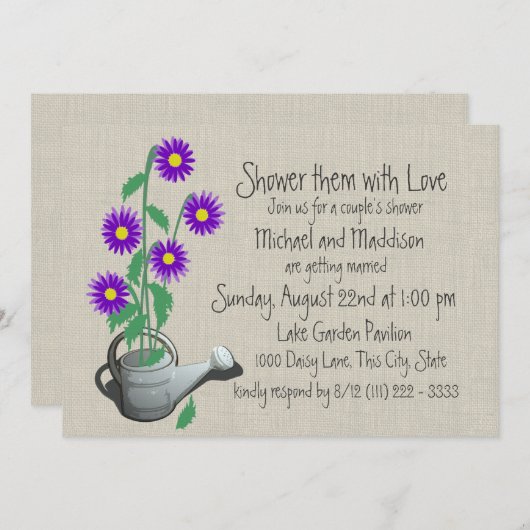 散水缶カップルのシャワー 招待状 (正面/裏面)