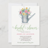散水缶セージ赤面ピンクフローラブライダルシャワー 招待状 (正面)
