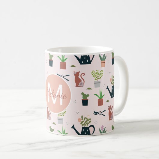 散水缶猫のガーデニングを植えパーソナライズされたる コーヒーマグカップ (正面右)