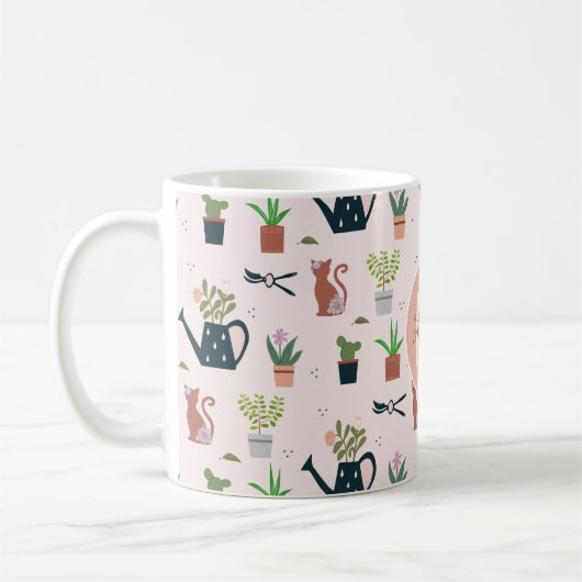散水缶猫のガーデニングを植えパーソナライズされたる コーヒーマグカップ (左)