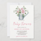 散水缶赤面ピンクのバラのベビーガールシャワー 招待状 (正面)