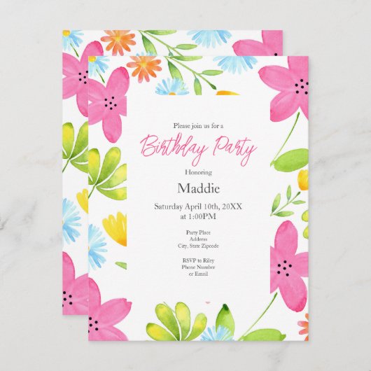 散水色の花 招待状 (正面/裏面)