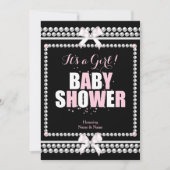 散水赤ちゃんシャワー女の子ピンク真珠ブラック 招待状 (正面)