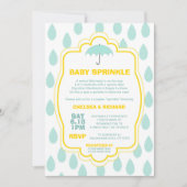 散水赤ちゃんシャワー招待状レインドロップティール(緑がかった色)イエロー 招待状 (正面)