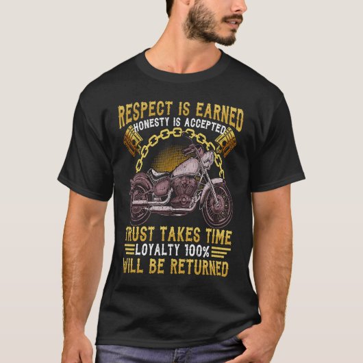 敬意の正直ロイヤリティが返されるバイクもしくは自転車に乗る人Motorcyc Tシャツ (正面)