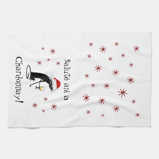 敬礼とシャルドネおもしろいワイン引用文猫 キッチンタオル (横)